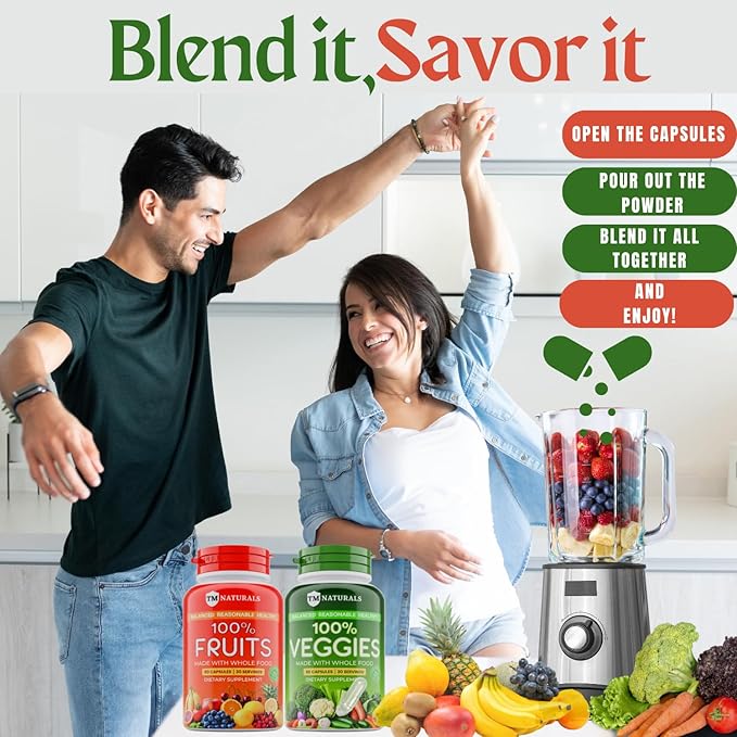 Fruit and Veggies Supplement Vitamins for Men and Women - Super Fruits and Veggies Capsules to Support Balanced Nutrition and Energy Levels - Whole Natural Super Foods 90 Count (Pack of 2)-SeraviaPure