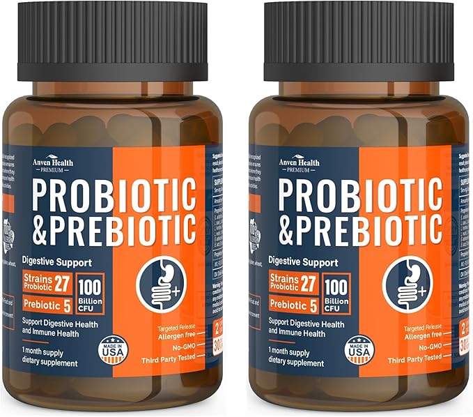 100 Billion Probiotics for Men and Women 27 Strains 5 Organic Prebiotics for Gut Digestive & Immune Health, Supports Diarrhea Gas Bloating, Non-GMO, Zero Fillers – Made in USA丨120 Caps-SeraviaPure