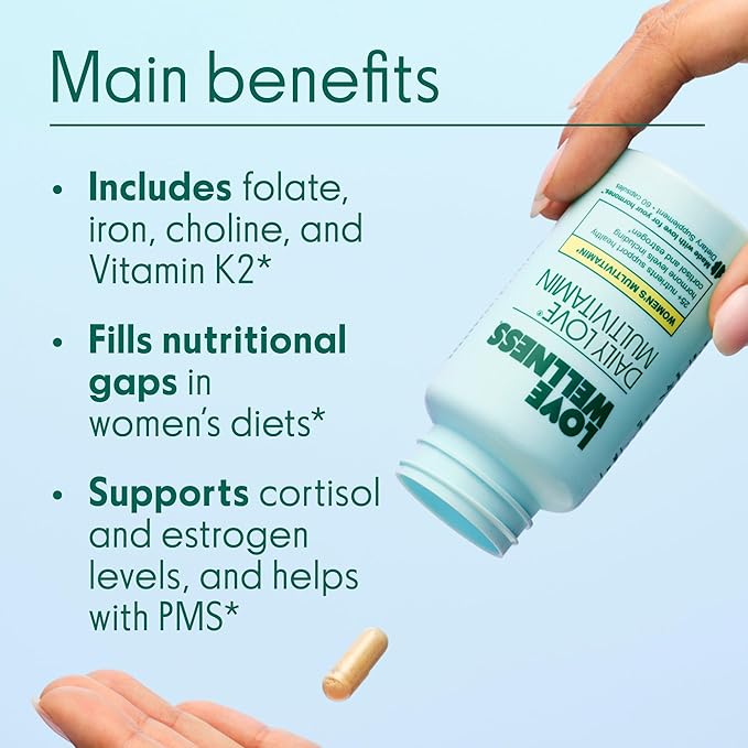 Love Wellness Daily Love Multivitamin for Women | Supports Energy, Cortisol, Immune Health, Stress Relief, & PMS | Complete with Vitamin D, C, Iron, Calcium, Zinc, & Biotin, Magnesium | 60 Count-SeraviaPure