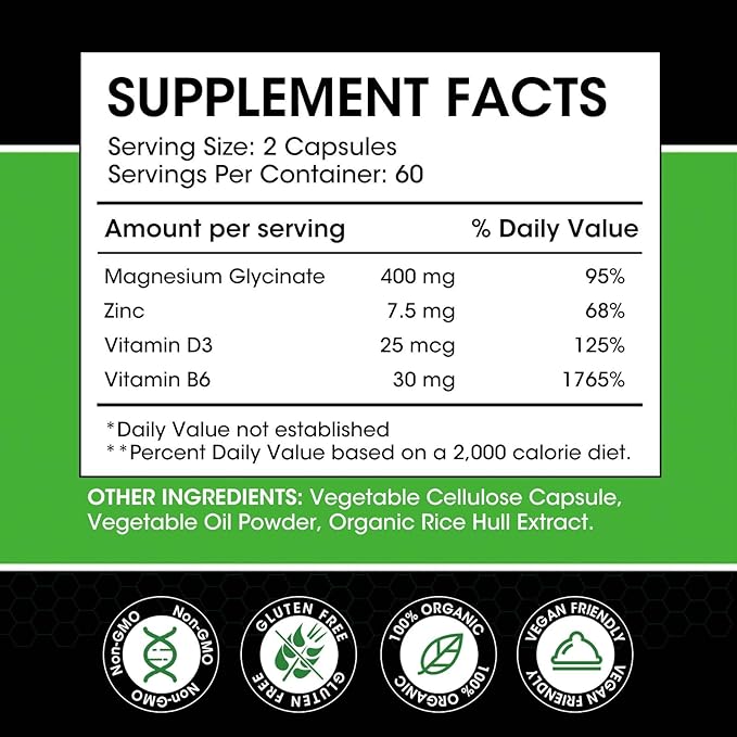 (2 Pack) Magnesium Glycinate Capsules, Magnesium Supplement 400 mg with Zinc,Vitamin D3 & B6 - Highly Bioavailable and Absorption - Bone,Heart,Joint,Immune Support - 120 Vegan Capsules for Women & Men-SeraviaPure