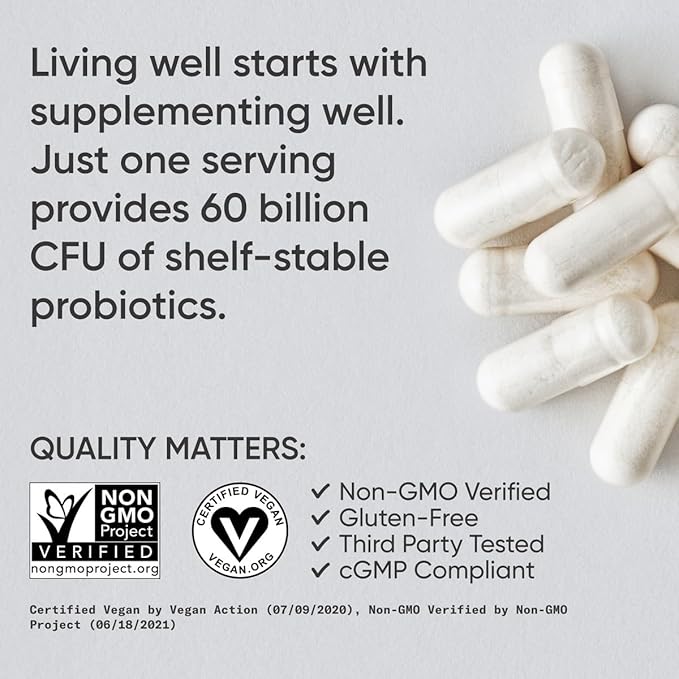 Sports Research Daily Probiotics with Prebiotics, 60 Billion CFU - Vegan Capsules for Gut Health & Digestive Support, Probiotics for Women & Men - Non-GMO Verified & Gluten Free - 30 Count-SeraviaPure