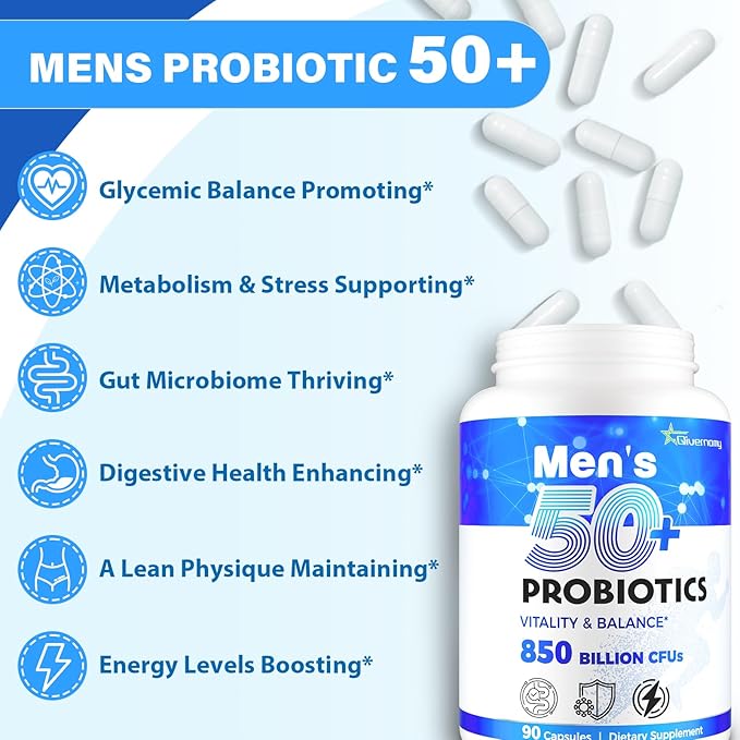 Probiotics for Men, Advanced 50+ Mens Probiotic, Comprehensive Gut & Energy Support with 850 Billion CFU, 1800mg Prebiotics Fiber – Tailored Wellness mens probiotics for gut health over 50, 990Capsule-SeraviaPure