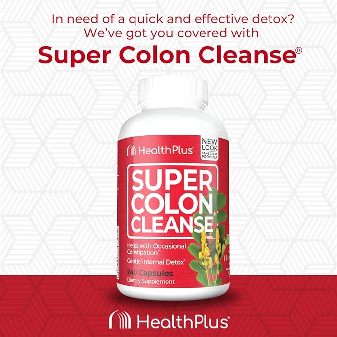 Health Plus Super Colon Cleanse 10 Day Gentle Gut Cleanse Detox, Psyllium Husk, Probiotics for Constipation Relief & Digestive Support, 240 Capsules-SeraviaPure