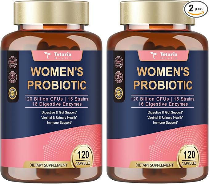 (2 Packs) Probiotics for Women, 120 Billion Women Probiotic, Digestive Enzymes & Prebiotics, with Akkermansia, Cranberry, D-Mannose, for Gut, Urinary, Immune, PH Balance, 240 Vegan Capules