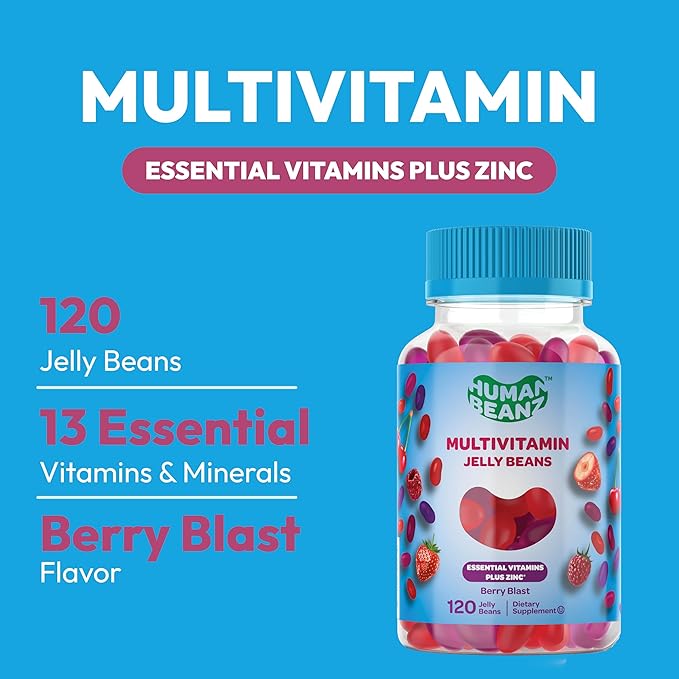 Multivitamin Jelly Bean Gummies with Zinc for Men and Women, Immune Support Dietary Supplements for Adults, Vegetarian, 120 Berry Blast Jelly Beans, Kosher-SeraviaPure