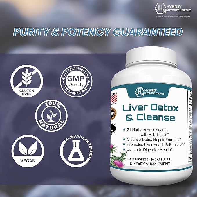 Hybrid Nutraceuticals Liver Cleanse Detox & Repair - Milk Thistle, Artichoke Extract, Dandelion Root