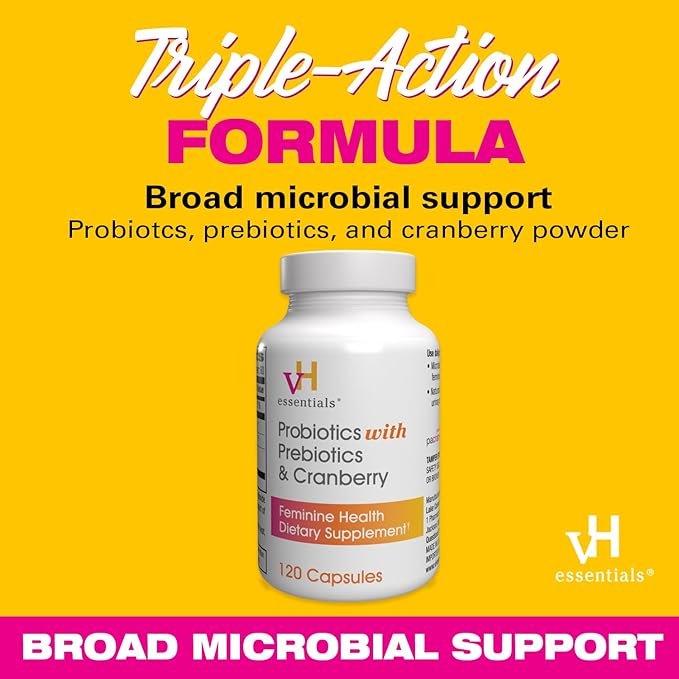 vH essentials Probiotics for Women with Prebiotics, Cranberry & Vitamin C - 120 Capsules (60 Day Supply) -Probiotics Support Gut Balance, Health & Urinary Tract Health for Women-SeraviaPure