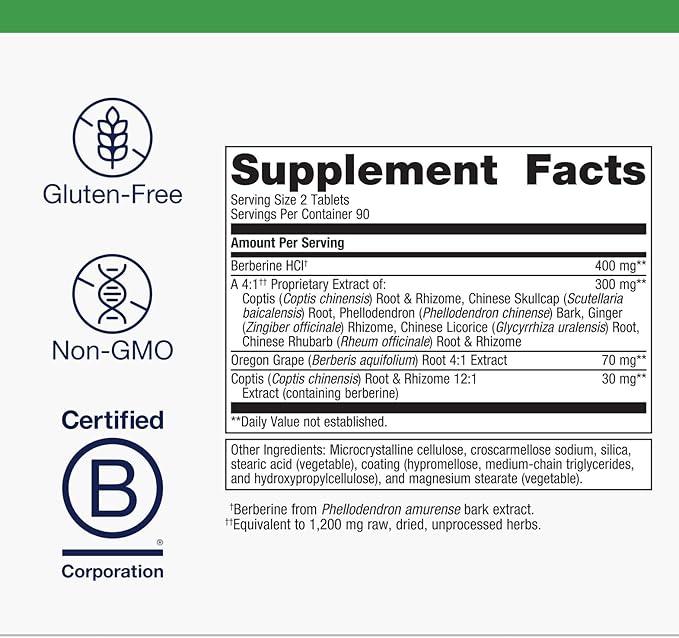 Metagenics CandiBactin-BR - Concentrated Berberine for Intestinal Support* - with Berberine, Oregon Grape & Coptis Root Extract - Gut Health Supplements* - Gluten-Free - Vegetarian - 180 Tablets