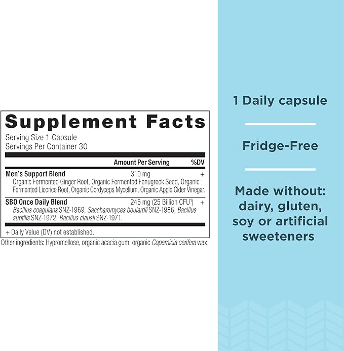 Probiotics for Men by Ancient Nutrition, SBO Probiotics Men's Once Daily 30 Ct, for Healthy Digestion and Immune System Function Support, 25 Billion CFUs* Per Serving-SeraviaPure