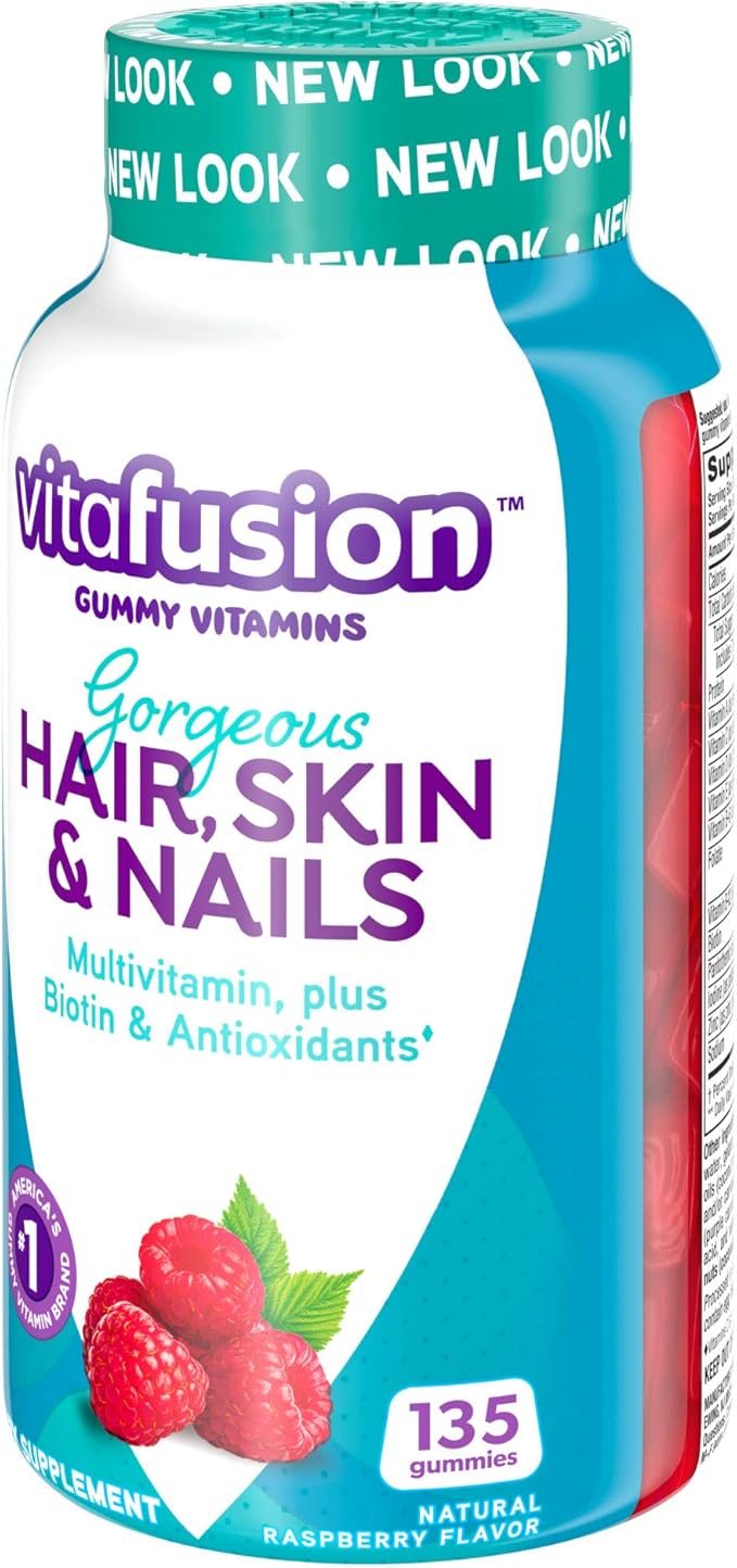 Vitafusion Gorgeous Hair, Skin & Nails Multivitamin Plus Biotin and Antioxidant Vitamins C&E, Raspberry Flavor, 135ct (45 Day Supply), from America’s Number One Gummy Vitamin Brand (Pack of 2)-SeraviaPure