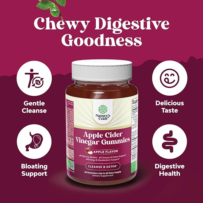 Apple Cider Vinegar ACV Gummies - Gut Health & Natural Energy Supplement with Vitamin B6 B12 Beet Root and Pomegranate - Apple Cider Vinegar with Mother Body Cleanse Detox for Women & Men 60 Servings-SeraviaPure