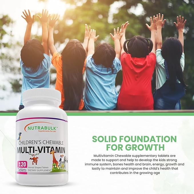 Children’s Chewable Multi-Vitamins - Promoting Kids' Overall Development - USA-Made, May Help to Support Immune, Bone, Brain & Overall Well Being- Vegan & Gluten Free - 120 Cherry Tablets