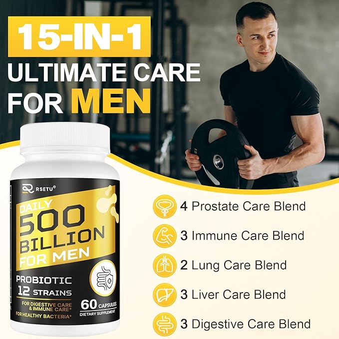 Probiotics for Men, 500 Billion CFU 12 Strains Mens Probiotic with Turmeric Cranberry & Goji, Gut Health for Men, Probiotics for Men Digestive Health, Bloating, Immune & Overall Health, 60-Day Supply-SeraviaPure