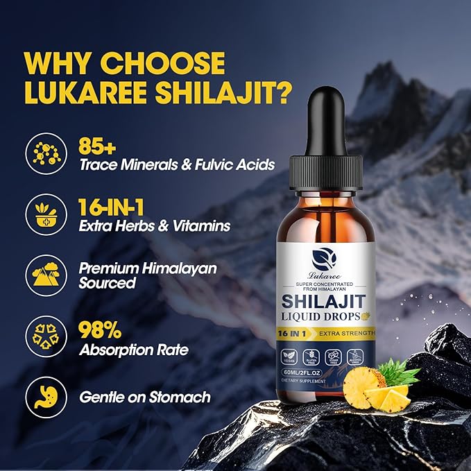 (2 Pack) 16-in-1 Himalayan Shilajit Drops for Men and Women, Ashwagandha, Ginseng, Turmeric, Rhodiola, Amla, Sea Moss, Liquid Vitamin Supplement with 85+ Trace Minerals and Fulvic Acid, 2 FL Oz-SeraviaPure