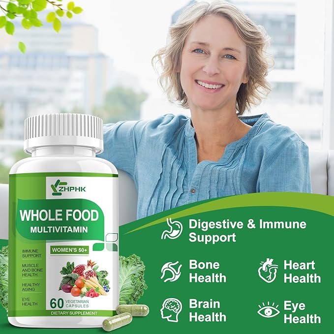 Multivitamin for Women 50 and Over, Whole Food Multivitamins Minerals Organic Extracts Women's 50+ Multivitamin for Energy Support, Nourish Hair, Skin, Nails Health, 60 Capsules-SeraviaPure