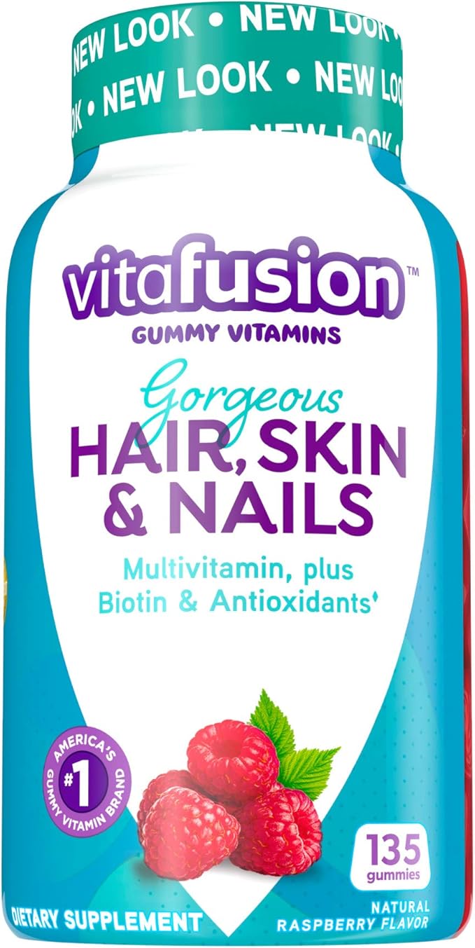 Vitafusion Gorgeous Hair, Skin & Nails Multivitamin Plus Biotin and Antioxidant Vitamins C&E, Raspberry Flavor, 135ct (45 Day Supply), from America’s Number One Gummy Vitamin Brand (Pack of 2)-SeraviaPure