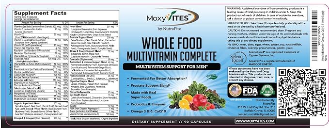 Mens Multivitamins - Daily Mens Vitamins with 44 Organic Whole Food - Multivitamin for Men with Iron & Fermented Nutrients - Vegan Daily Vitamin for Men with B-Complex, Probiotics, Omegas-SeraviaPure