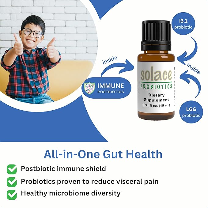 Solace Probiotics Liquid Formula for Adults and Kids - Concentrated Blend for Digestive Health and Immunity, Clinically Researched, Easy Syringe Application, Hypoallergenic - 15mL-SeraviaPure