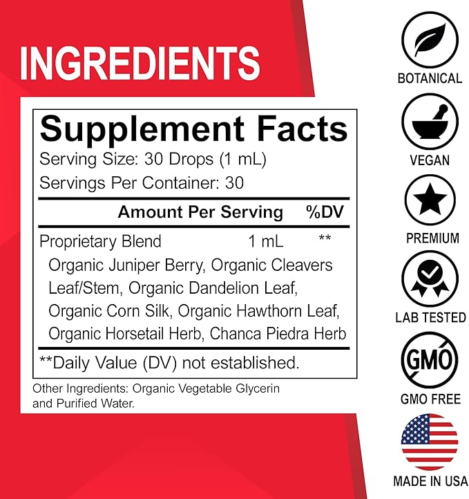 Kidney Support Supplement Bladder Health - Organic Kidney Bladder Supplements Drops Juniper Berry Cleavers Dandelion - Renal Kidney Cleanse Detox Urinary Tract Herbal Bladder Support Flush Kidneys 1oz-SeraviaPure