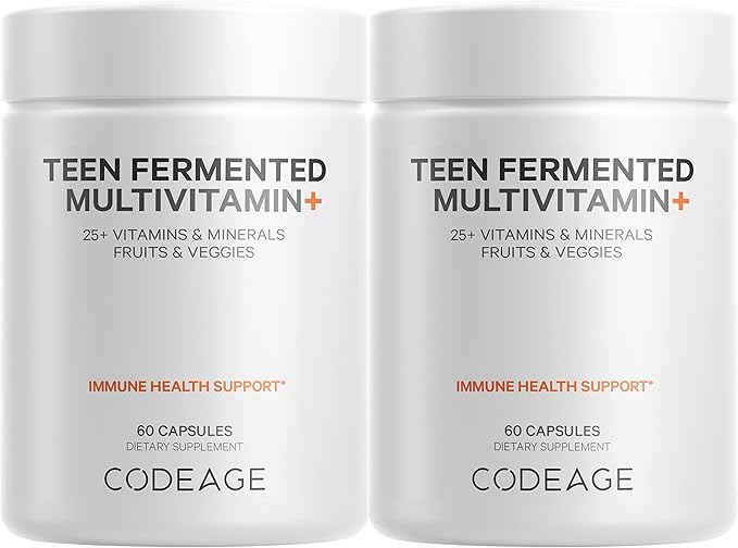 Codeage Teen’s Daily Multivitamin Supplement, 25+ Vitamins & Minerals for Teenage Boys & Girls, Organic Whole Foods Vitamins for Teenagers, Vitamin A, B Vitamins, Vitamin C, D, E, K, Omega-3, 2 Pack-SeraviaPure