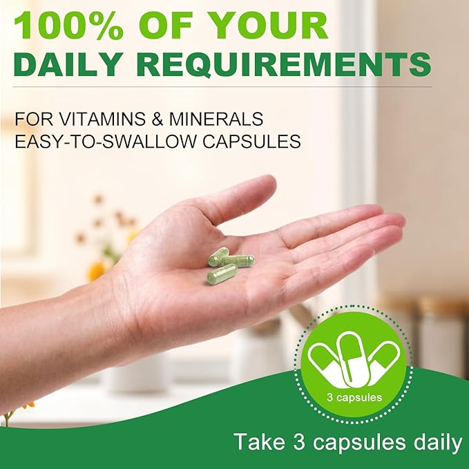 Multivitamins for Men 50 Plus, Whole Food Multivitamin Organic Based Superfoods Supplement for Men 50+ for Brain, Heart and Eye Health, Improve Digestion & Prostate Health, 120 Capsules-SeraviaPure