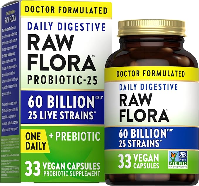 Raw Flora Probiotic with Prebiotics | 60 Billion CFU | Daily Digestive Vegan Capsules | Gluten Free Supplement for Men and Women | by Nature's Truth-SeraviaPure
