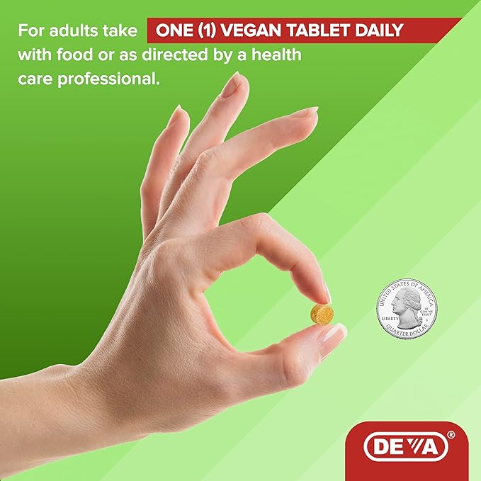 DEVA Tiny Tablets Vegan Multivitamins for Women & Men, Multivitamin Iron Free, Mineral Supplement, Vitamin C, Vitamin B Complex, Vitamin B12, Vitamin E, Zinc, Gluten Free, 90 Tablets-SeraviaPure
