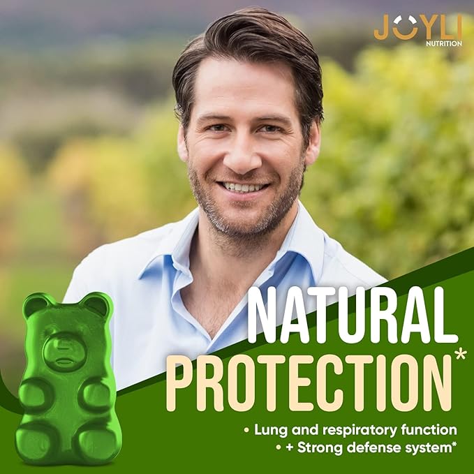 JOYLI Hemp Gummies - Natural Lung Cleanse with Mullein Leaf & Reishi Mushroom - Extra Strength Clean Lung Support Supplement with Vitamins A, C, D & E - Sugar-Free, Vegan, Non-GMO - 60 Edibles-SeraviaPure