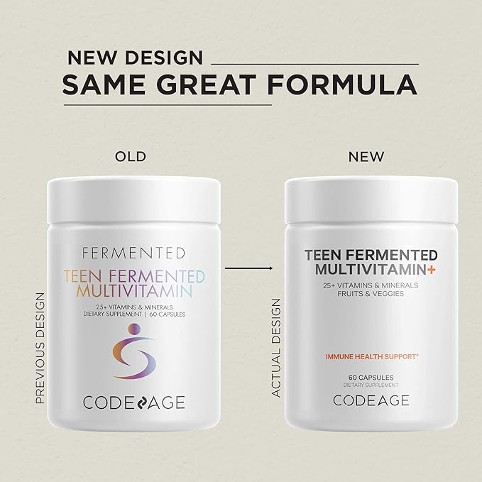 Codeage Teen’s Daily Multivitamin Supplement, 25+ Vitamins & Minerals for Teenage Boys & Girls, Organic Whole Foods Vitamins for Teenagers, Vitamin A, B Vitamins, Vitamin C, D, E, K, Omega-3, 2 Pack-SeraviaPure
