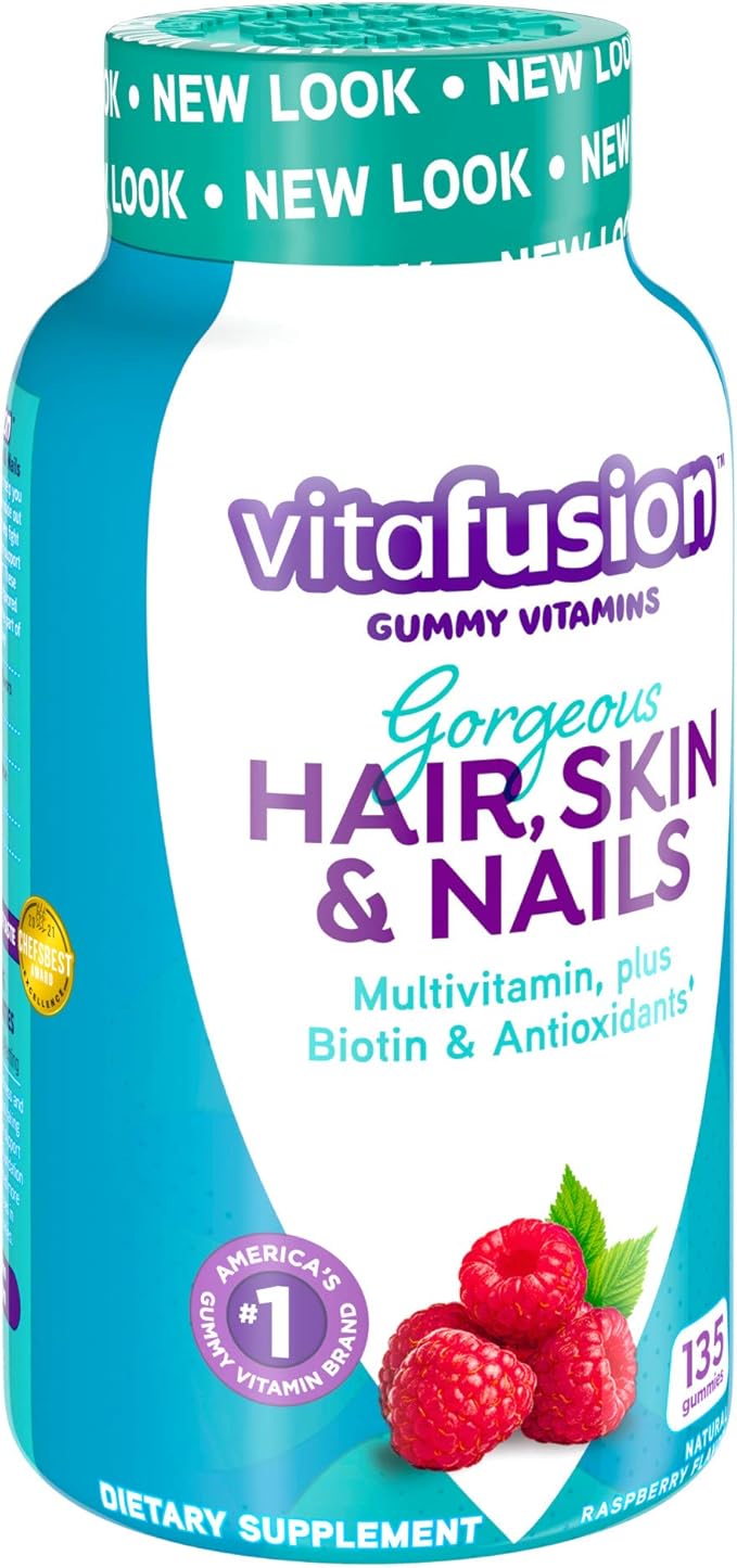 Vitafusion Gorgeous Hair, Skin & Nails Multivitamin plus Biotin and Antioxidant vitamins C&E, Raspberry Flavor, 135ct (45 day supply), from America’s Number One Gummy Vitamin Brand-SeraviaPure