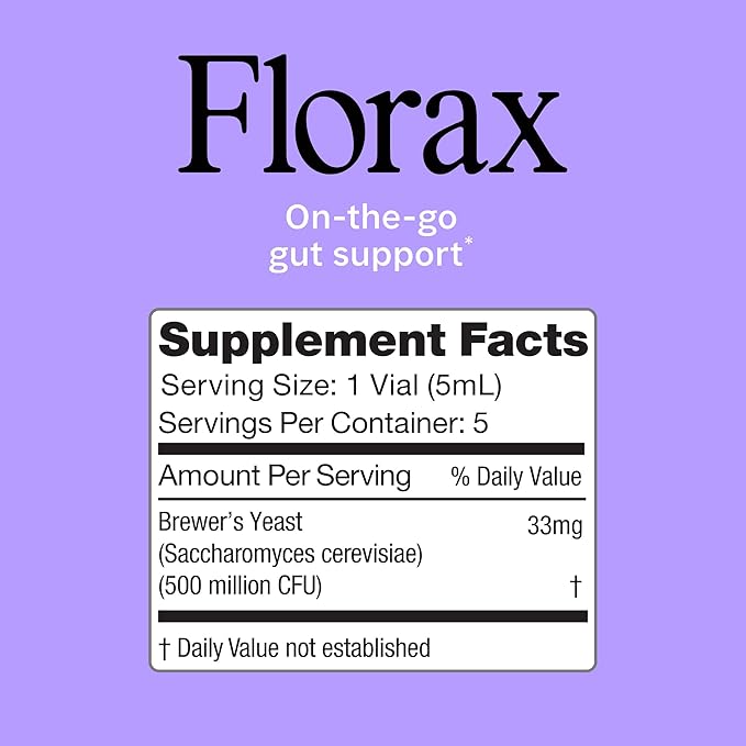 Florax - Liquid Probiotic - On-The-go Gut Support for Women, Men, and Children - Vegan, Gluten Free, Lactose Free, Soy Free and Preservative Free - Grape Flavor - 5 Vials