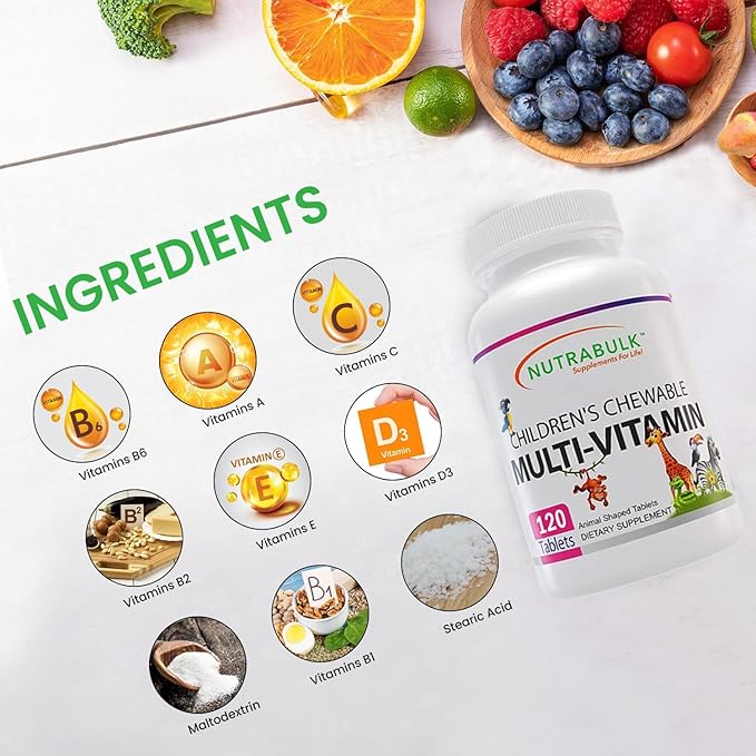 Children’s Chewable Multi-Vitamins - Promoting Kids' Overall Development - USA-Made, May Help to Support Immune, Bone, Brain & Overall Well Being- Vegan & Gluten Free - 120 Cherry Tablets