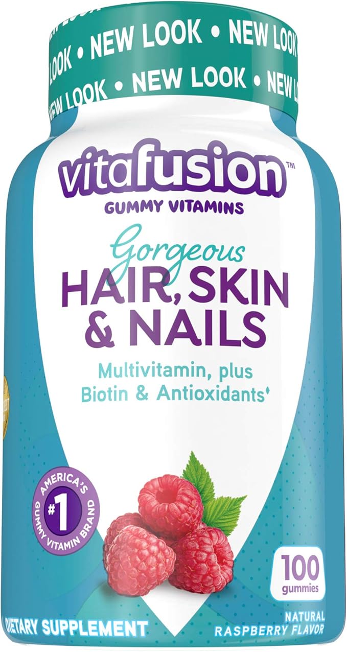 Vitafusion Gorgeous Hair, Skin Nails Multivitamin Gummy Vitamins, plus Biotin and Antioxidant vitamins CE, Raspberry Flavor, 100ct (33 day supply), from America’s Number One Gummy Vitamin Brand-SeraviaPure