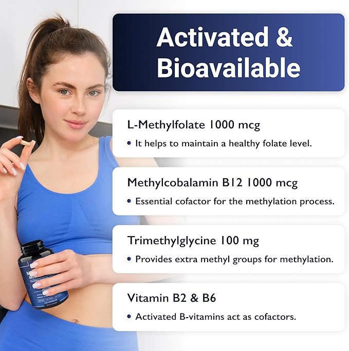 Methylated Multivitamin 550mg - Methylated B Complex, L-MTHF & B12 + TMG - for Men & Women - Methylation Support, Energy & Heart - Pharmaceutical Grade, Laboratory Tested - Made in USA - 120 Capsules-SeraviaPure