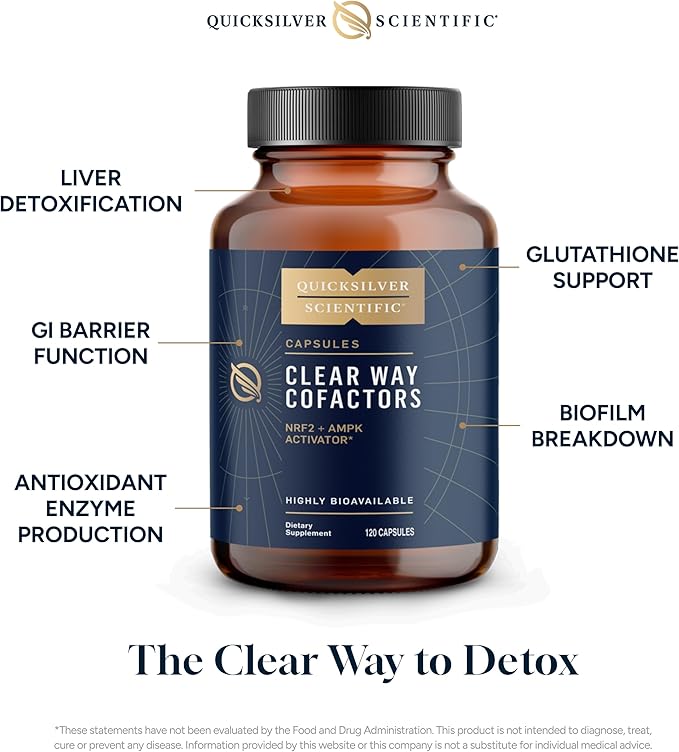 Quicksilver Scientific Clear Way Cofactors - Body Detox Cleanse Support with Vitamin B1, Dandelion Extract, Quercetin & Nattokinase Enzyme - Antioxidant Cleanse to Support Gut Health (120 Capsules)-SeraviaPure