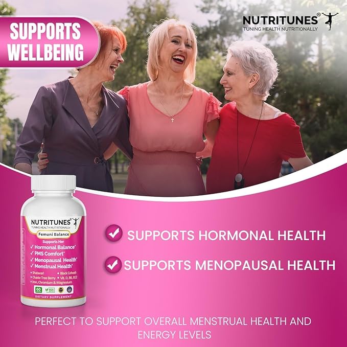 Black Cohosh & Vitex (Chasteberry), Shatavari–Menopause & PMS Support Supplements for Women with Hormone Balance Support – Femuni Balance – 60 Vegan Capsules
