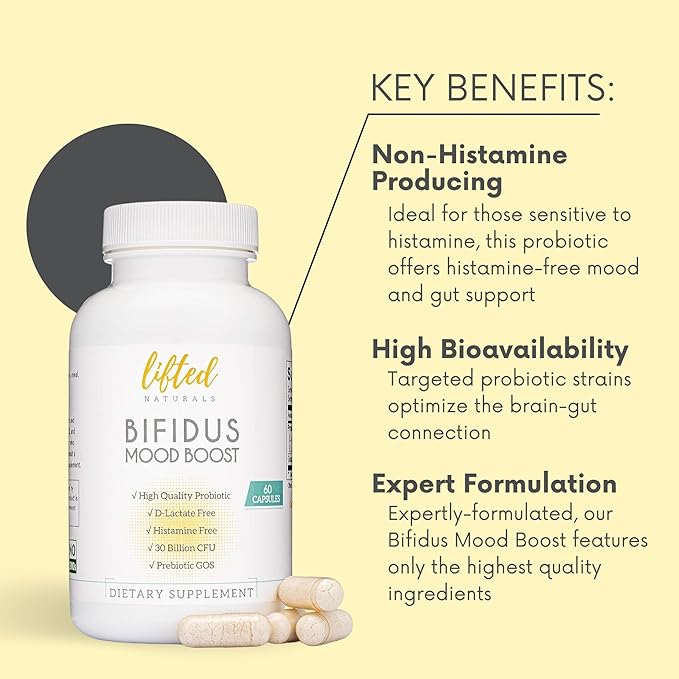 Probiotics 30 Billion CFU - Bifidus Mood Support Supplement w/prebiotics & probiotics for Women and Men - Mood & Digestion Support- Histamine Free - Natural Mood Boost - 60 Days Supply, Non-GMO-SeraviaPure
