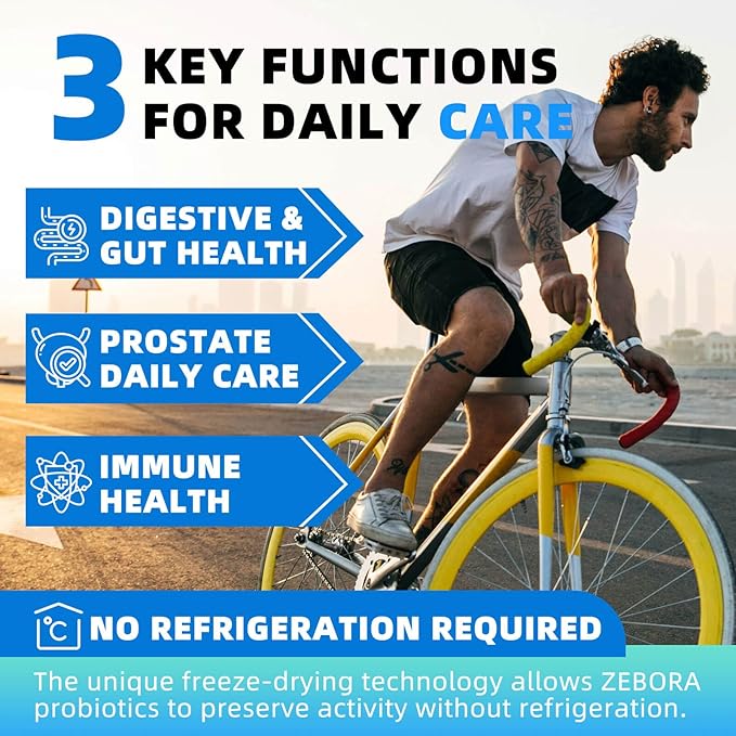 ZEBORA Probiotics for Men 100 Billion CFU - Probiotics for Digestive Health, Men's Probiotics Supplement, Prebiotics & Enzymes, for Prostate Health with Saw Palmetto | 90 Veg Capsules-SeraviaPure
