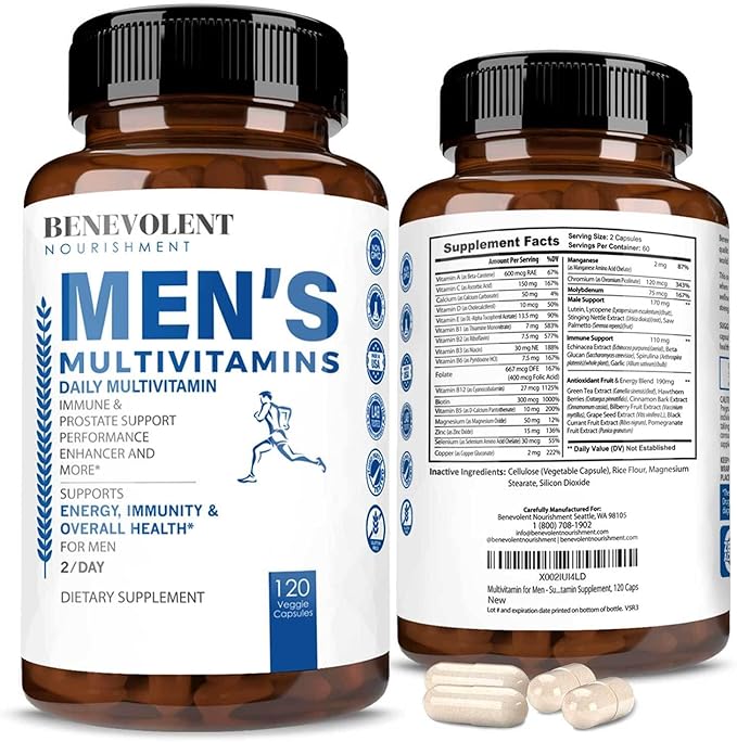 Multivitamin for Men - Supports Energy & Overall Health - Essential Daily Vitamins for Men, Biotin, Magnesium, Zinc & Antioxidant for Immune Health - Non-GMO Men Multivitamin Supplement, 120 Caps-SeraviaPure