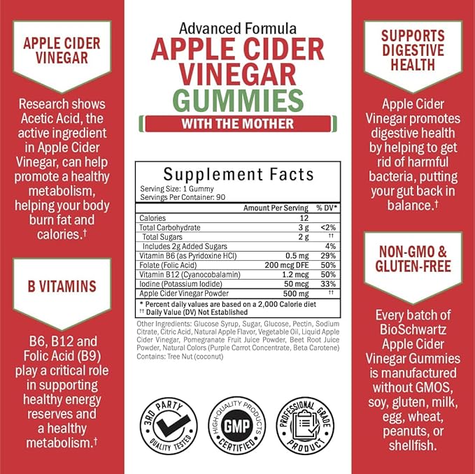 Apple Cider Vinegar Gummies for Weight Loss - ACV Gummies with The Mother for Women & Men - Energy Boost Bloat Digestive & Immune Support - Vitamin B12 B6 B 9 Folic Acid - Vegan Detox Cleanse -90Ct-SeraviaPure