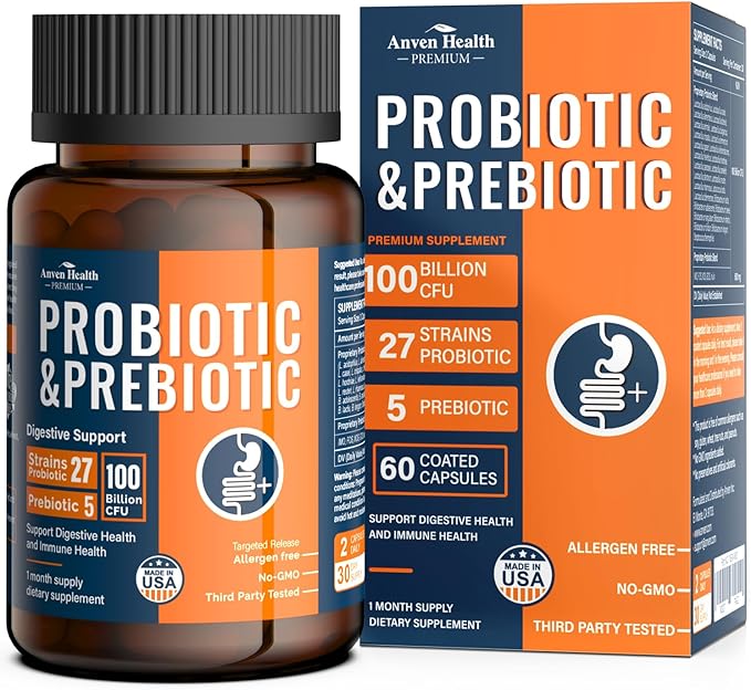 100 Billion Probiotics for Men and Women 27 Strains 5 Organic Prebiotics for Gut Digestive & Immune Health, Supports Diarrhea Gas Bloating, Non-GMO, Zero Fillers – Made in USA丨60 Caps-SeraviaPure