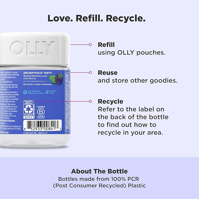 OLLY Extra Strength Sleep Gummy, 5 mg Melatonin, L-Theanine, Chamomile, Lemon Balm, Sleep Aid, BlackBerry - 50 Count-SeraviaPure
