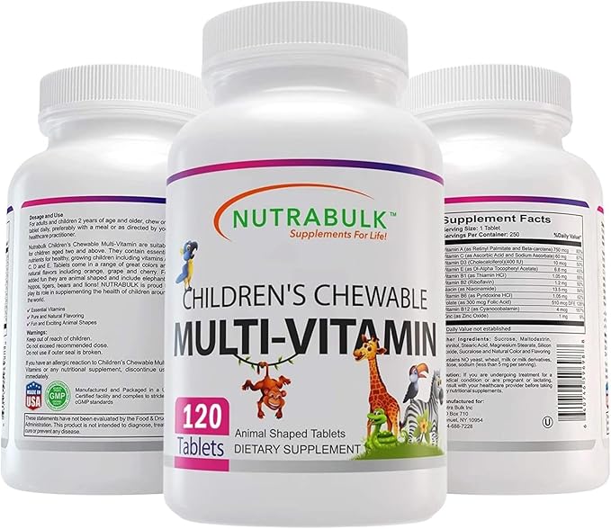 Children’s Chewable Multi-Vitamins - Promoting Kids' Overall Development - USA-Made, May Help to Support Immune, Bone, Brain & Overall Well Being- Vegan & Gluten Free - 120 Cherry Tablets