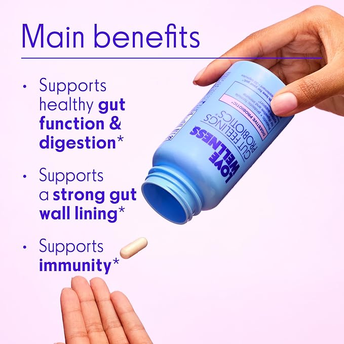 Love Wellness Gut Feelings Probiotic | Gut Health for Women, Digestion Relief & Immune Support Supplement | Womens Probiotic for Gas Relief | 3 Billion CFU | Safe Prebiotic and Postbiotic | 30 Count-SeraviaPure