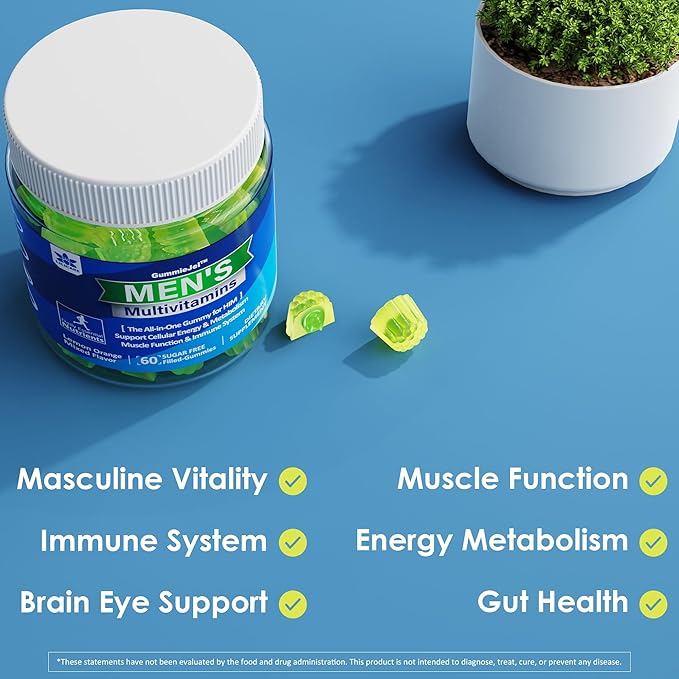 (2 Pack) Multivitamin for Men, Daily Mens Multivitamins & Multiminerals Gummies, Mens Vitamins A C D E B6 B12, Methylfolate, Omega 3, Probiotics, Enzymes for Energy, Immunity, Sugar Free, (No Iron)-SeraviaPure