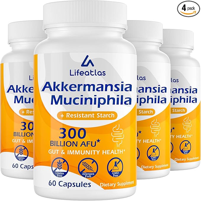 GLP-1 Supplement | 300 Billion AFU Akkermansia Muciniphila, Akkermansia Probiotic for Women Men, Akka Superbiotics for GLP-1 Production, Digestive, Gut, Immunity, Enhances Gut Lining Function, 4 Packs-SeraviaPure