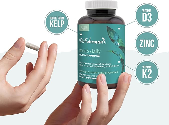 Dr. Fuhrman Daily Whole Food Multivitamin for Men - 120 Capsules, Vegan Formula for Optimal Health and Vitality, Specifically Designed for Men Over 50-SeraviaPure