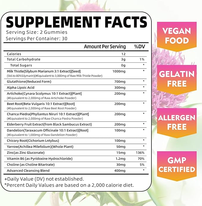 Liver Cleanse Detox & Repair Gummies with Milk Thistle 3000mg, 24-in-1 Liver Health Supplement with Dandelion, Artichoke, Sugar Free Liver Detox Gummies, Pineapple Flavor - 60 Count-SeraviaPure