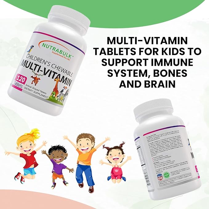 Children’s Chewable Multi-Vitamins - Promoting Kids' Overall Development - USA-Made, May Help to Support Immune, Bone, Brain & Overall Well Being- Vegan & Gluten Free - 120 Cherry Tablets