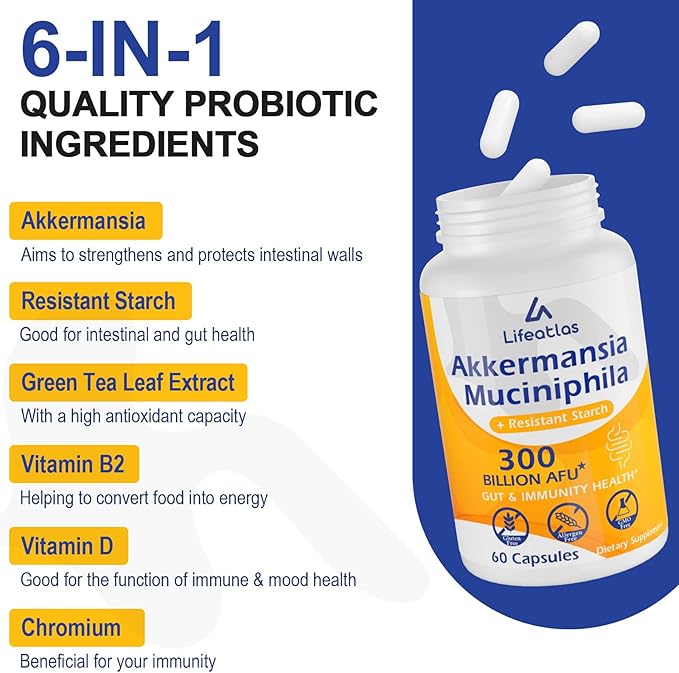 GLP-1 Supplement | 300 Billion AFU Akkermansia Muciniphila, Akkermansia Probiotic for Women Men, Akka Superbiotics for GLP-1 Production, Digestive, Gut, Immunity, Enhances Gut Lining Function, 4 Packs-SeraviaPure